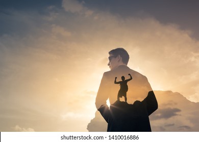 Strong businessman feeling determined and motivated. Double exposure - Shutterstock ID 1410016886
