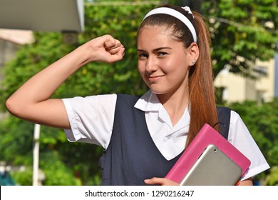 Strong Catholic Colombian Student Teenager School Girl