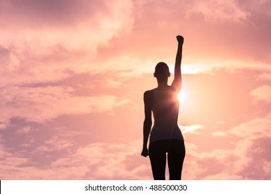 Strong Confident Girl Pumping Her Fist In The Air. Female Power Concept. 