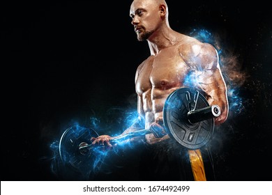 Strong and fit man bodybuilder. Sporty muscular guy with barbell. Sport and fitness motivation. Individual sports recreation.