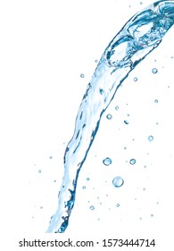 strong flow of water on an isolated white background