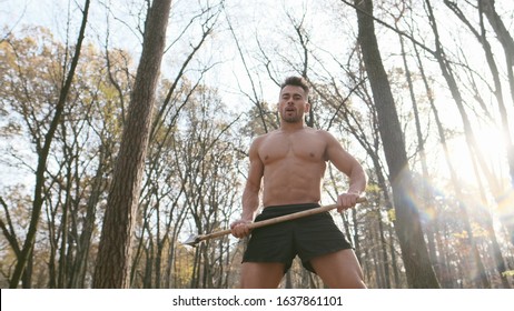 Strong Guy Naked Torso Cuts Firewood Stock Photo Shutterstock