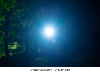 Strong Hand Light Torch Ray Stroke In Your Face At Night