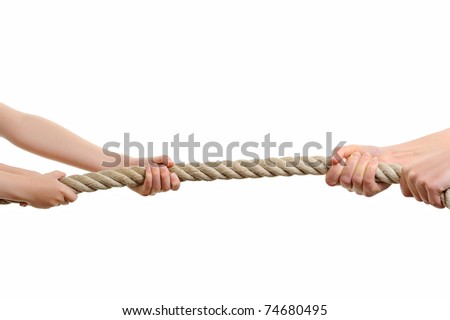 strong hands pulling a rope to win