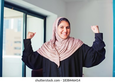 Strong Independent Muslim Woman Showing Her Power While Wearing Abaya. Female Empowerment Concept