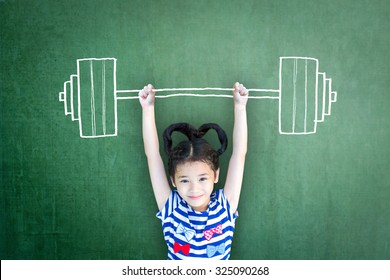 Strong kid weight lifting for empowering woman gender-children rights, equal opportunity awareness in education,  international day of girl child, and sports for development and peace conceptual idea