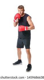 Strong Male Boxer On White Background