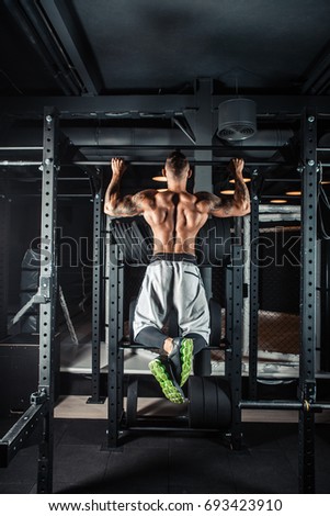 Similar – Image, Stock Photo Muscular man doing chin-ups