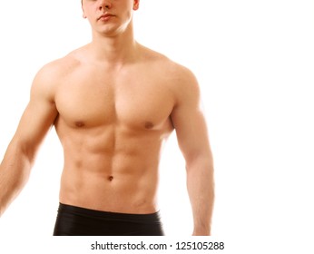 Strong man with a helathy body isolated over white background - Powered by Shutterstock