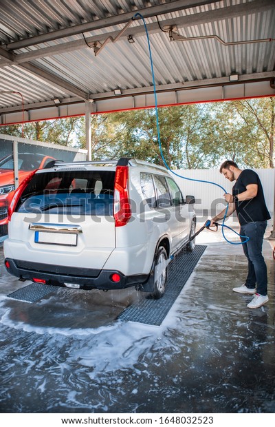 Strong Man Washing Car Self Carwash Stock Photo Edit Now 1648032523