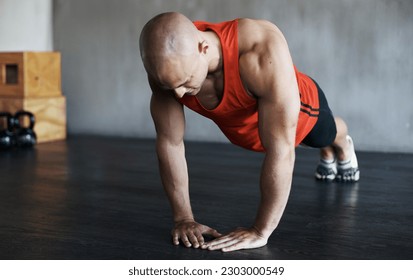 Strong, muscle and man doing strength push up for fitness lifestyle, determination or body fitness commitment. Diamond pushup, power challenge or active person workout, bodybuilding or floor exercise - Powered by Shutterstock