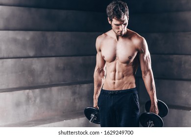 Strong Muscle Man Posing Dumbbell Workout Stock Photo 1629249700 ...