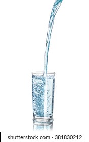 A Strong Pouring Water Pouring Into A Glass Isolated On White Background