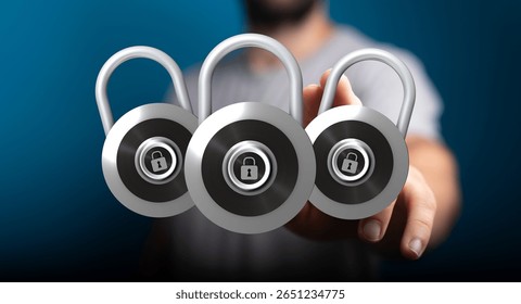 Strong Security: Three Padlocks Representing Data Protection