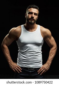 Strong Serious Muscular Man White Tshirt Stock Photo 1089750422 ...