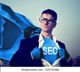 Strong Superhero Businessman SEO Concepts - Powered by Shutterstock