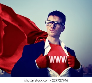 Strong Superhero Businessman WWW Concepts