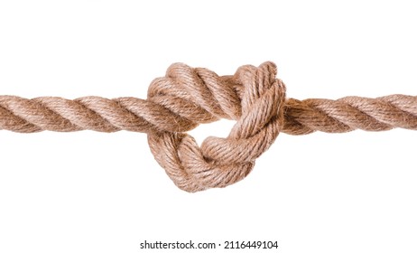 Strong wide beige light texture rope with node, junction isolated on a white background. - Shutterstock ID 2116449104