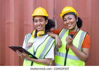 Strong Young Working Women Engineer Staff Worker Service Team Happy Together