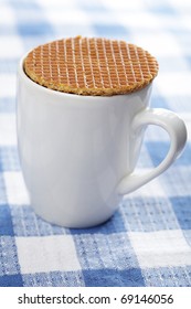 Stroopwafel On The White Cup With Coffee