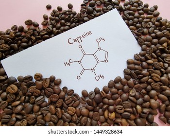 Structural chemical formula of caffeine molecule with roasted coffee beans. Caffeine is a central nervous system stimulant, psychoactive drug molecule. - Shutterstock ID 1449328634