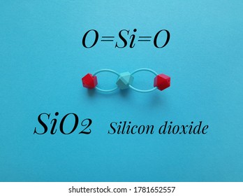 Structural Chemical Formula And Molecular Structure Model Of Silicon Dioxide (silica). It Is The Major Constituent Of Sand; Used In Structural Materials, Electronic, Food And Pharmaceutical Industries