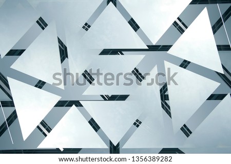 Structural glazing with reflections. Modern architecture fragment of glass ceiling, roof or wall with frames of transparent panels. Abstract geometric background with polygonal pattern.