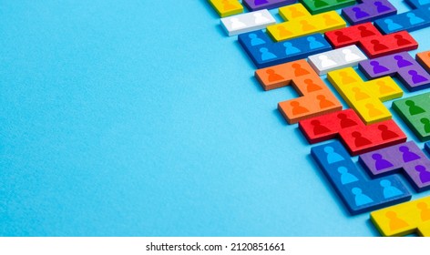 Structure of the business company from departments and teams. Hiring new employees and recruiting staff. Human resources. Personnel management. Society and social groups. Sociology. Support. Followers - Shutterstock ID 2120851661