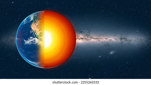 The structure of the earth's crust. Earth cross section in space view. "Elements of this image furnished by NASA" - Shutterstock ID 2255265533