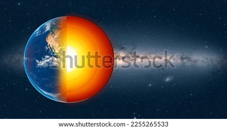 The structure of the earth's crust. Earth cross section in space view. 