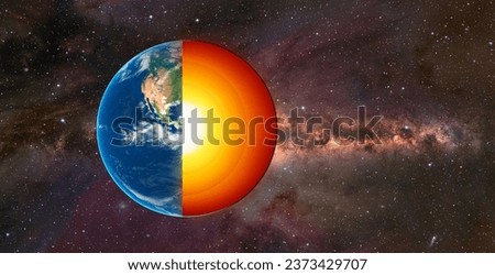 The structure of the earth's crust. Earth cross section in space view. 