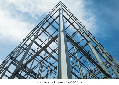 Structure of steel  for building construction on sky background. - Shutterstock ID 576151555