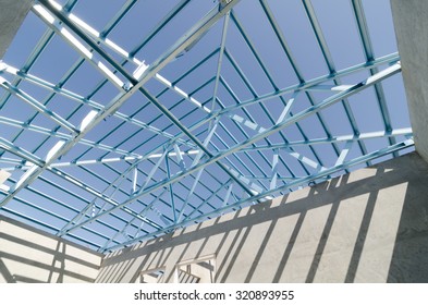 Structure Of Steel Roof Frame For Construction.