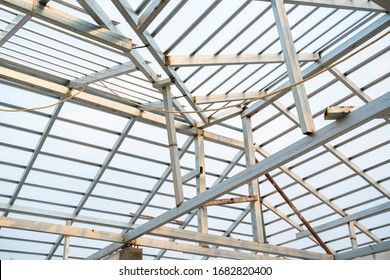 Structure Of Steel Roof Frame For House Background.