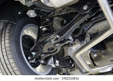 The structure and suspension elements of a modern car. Car service, repair and spare parts for cars.