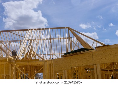 Structure Of Wood Roof Beams For Building Construction The Aerial Viewed