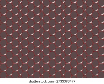 A structured grid of dark brown hexagons glows with intense red light