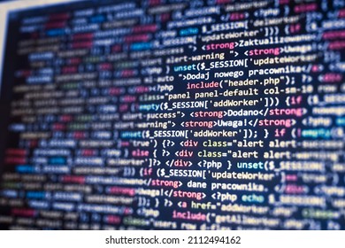 Structured Sql Code On Monitor. SQL Code On A Dark Background Development