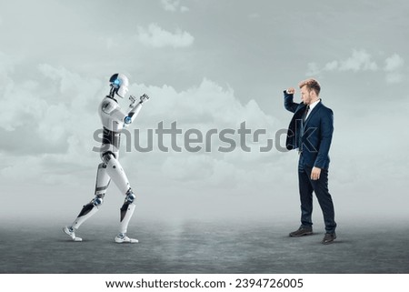 The struggle between human and robot, competition. The superiority of artificial intelligence, neural network, technology. 3D illustration, 3D rendering, copy space