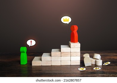 The struggle for the highest position in the career ladder. Achieve success, go over the heads. The winner and the defeated predecessors. Overthrow of usurper. Seizure of power. Throw a challenge. - Shutterstock ID 2162807857