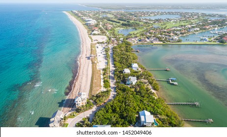 "Stuart, FL / USA - 7-16-19: Aerial view of Bathtub Reef Beach"