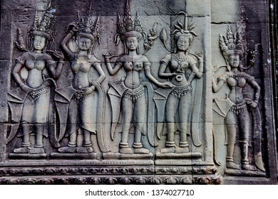 Stucco Art In Angkor Wat And Angkor Thom In Cambodia