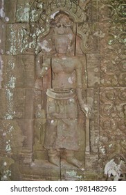 Stucco Murals Depicting Apsara, A Symbol Of The Culture Of The Ancient Khmer Kingdom. Located At Prasat, Wat Phu, Champasak City, Champasak Province, Laos, On December 30, 2011.