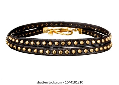 Studded Dark Leather Bracelet On White Background