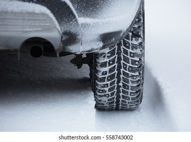 Studded Snow Tires In The Snow.