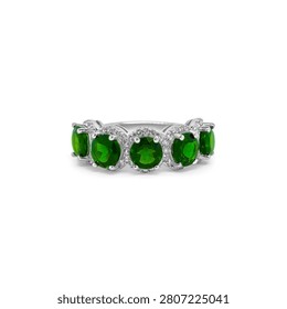 studdedd stone and diamond ring silver on white background