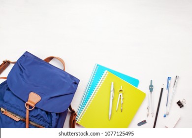 Student Backpack And Various School Supplies. Studing, Education And Back To School Concept