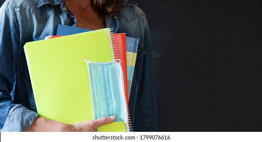 Student With Books  Medical Mask And Smartphone Education During Covid Pandemics