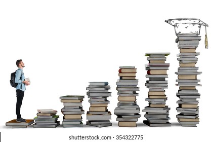 Student Climbing A Ladder Of Study Books