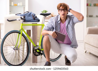 Student commuting to university using cycle